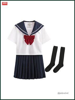 Kawaii Sailor School Girl Outfit Set with Tie and Socks